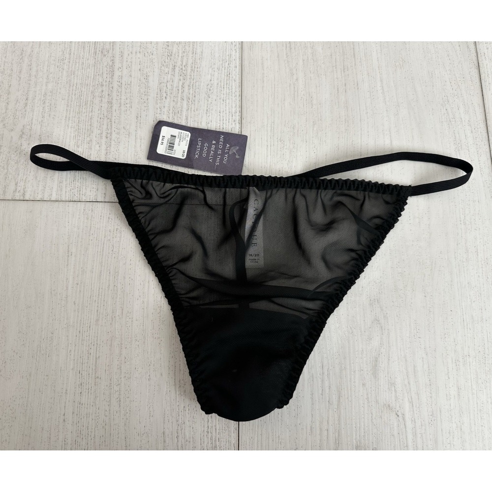 NWT Cacique V-String Thong Sheer Sz 18/20 Black